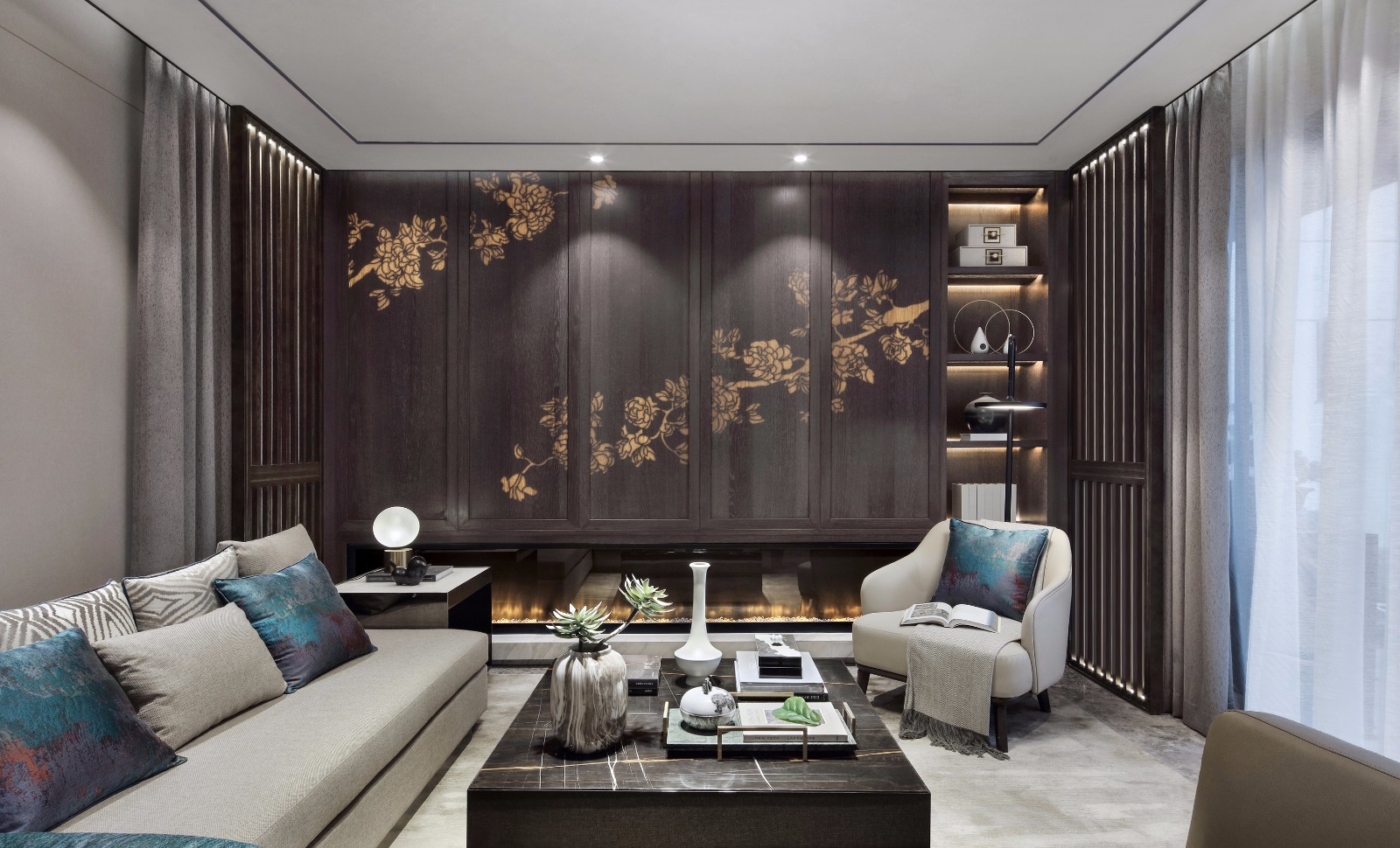最流行的新中式客厅装修实景套图四
